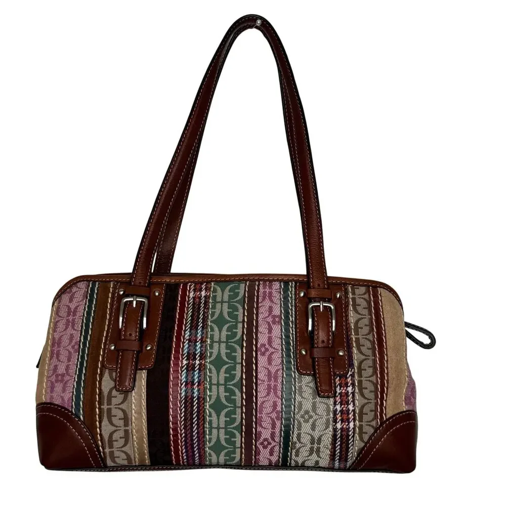 Fossil Signature Patchwork Double Handle Satchel Bag NWT Y2K Multicolor